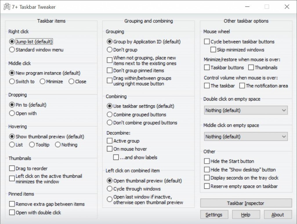 7+ Taskbar Tweaker for Windows 10