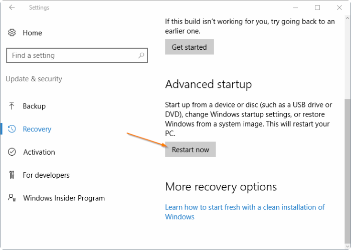 Access UEFI settings in Windows 10 step4