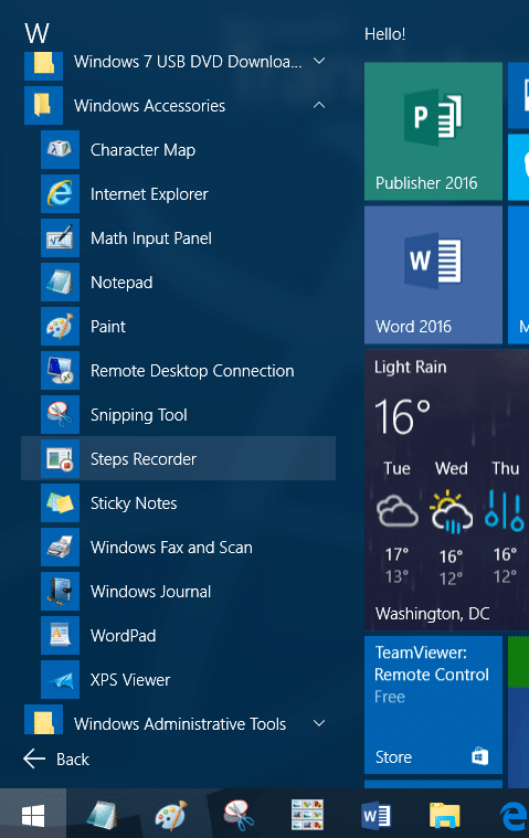 Accessories folder missing in Windows 10 step2