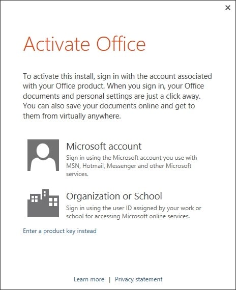 Activate Office 2013