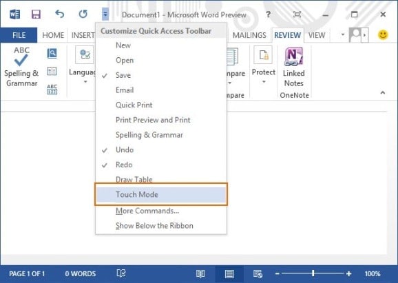 Activate Touch Mode In Office 2013