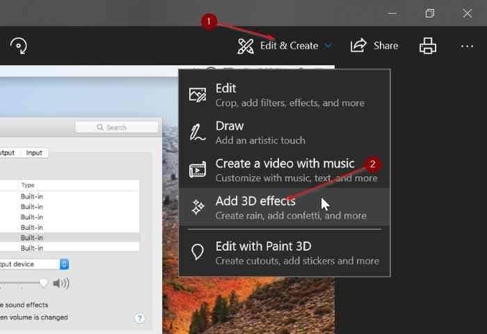 Add 3d effects to pictures using Photos app in Windows 10 pic1