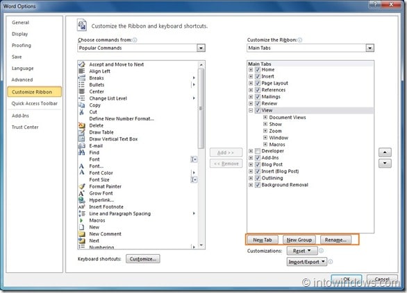 Add New Tab to Office 2010 Ribbon