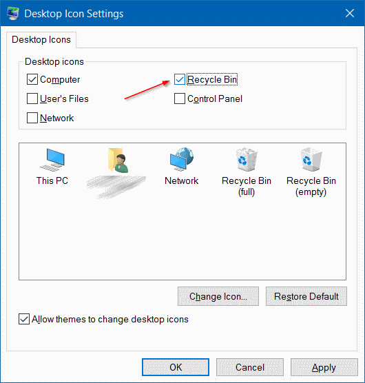 Add Recycle Bin icon to Windows 10 Desktop Step3