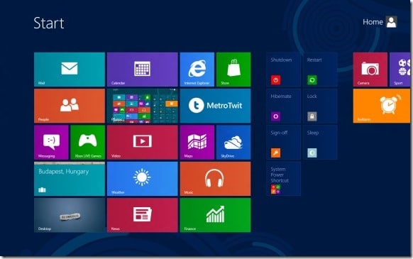 Add Shut down, Restart, Hibernate to Start Screen in Windows 8