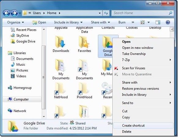 Add SkyDrive and Google Drive To SendTo Menu Step2