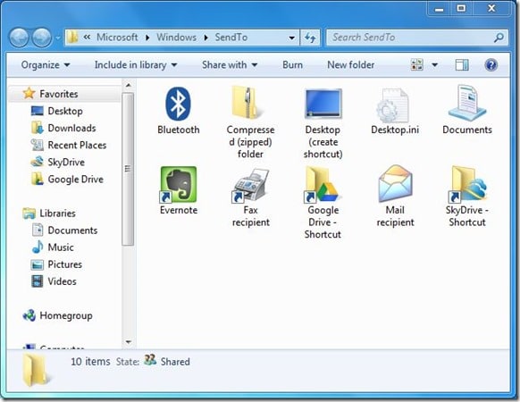 Add SkyDrive and Google Drive To SendTo Menu Step3