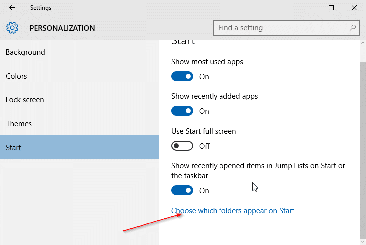 Add downloads and documents to Start menu step3