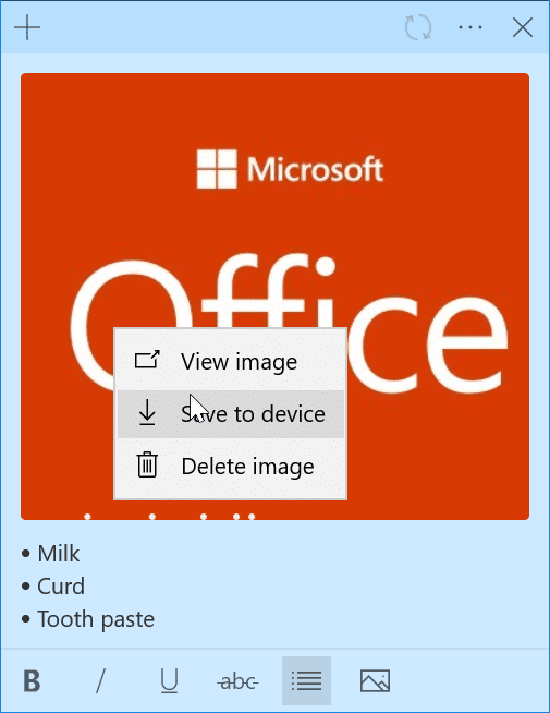 Add pictures to Sticky Notes in Windows 10 pic3