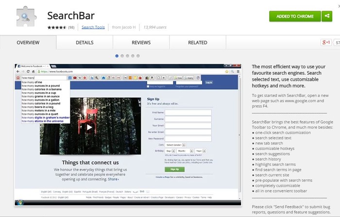 Add search box to chrome browser