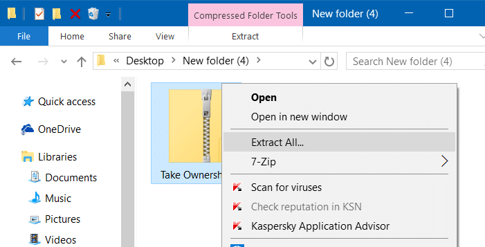 Add take ownership to right click menu Windows 10 pic1