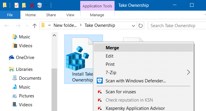 Add take ownership to right click menu Windows 10 pic2