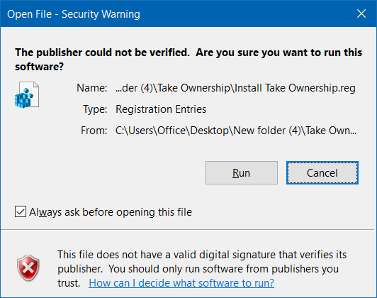 Add take ownership to right click menu Windows 10 pic3