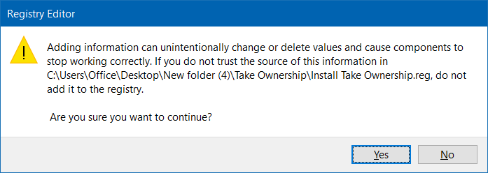 Add take ownership to right click menu Windows 10 pic4