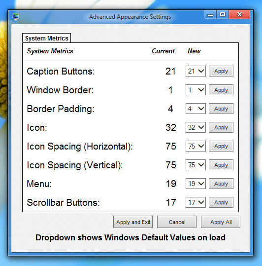 Advanced Apperence Settings for Windows 8.1