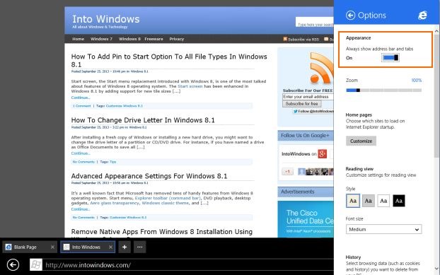 Always show address bar and tabs in Internet Explorer11 Step3