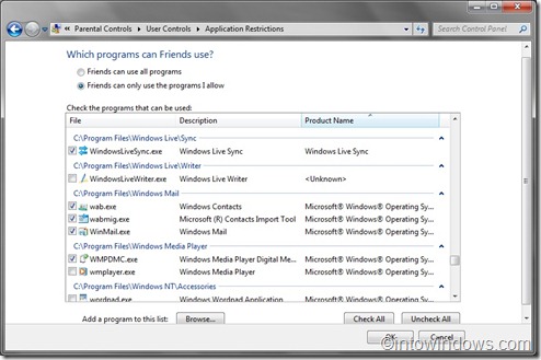 Application restrictions