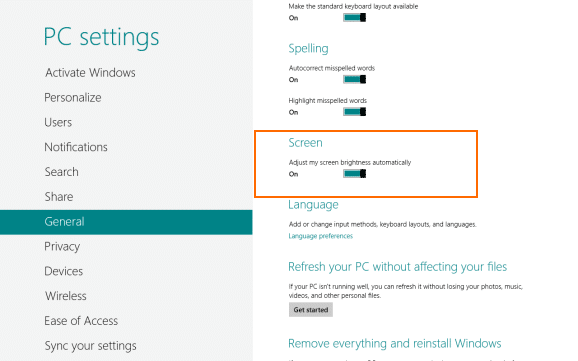 Automatically Adjust Screen Brightness In Windows 8