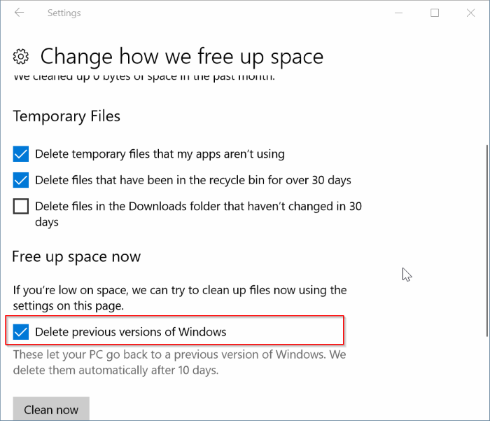 Automatically delete previous Windows installation files in Windows 10 pic3
