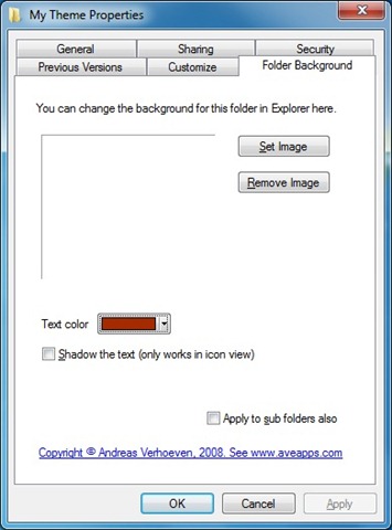 AveFolderBG Adds Change Folder Background Option To Folder Properties In Windows 7 (Must Have Extension For Windows 7)