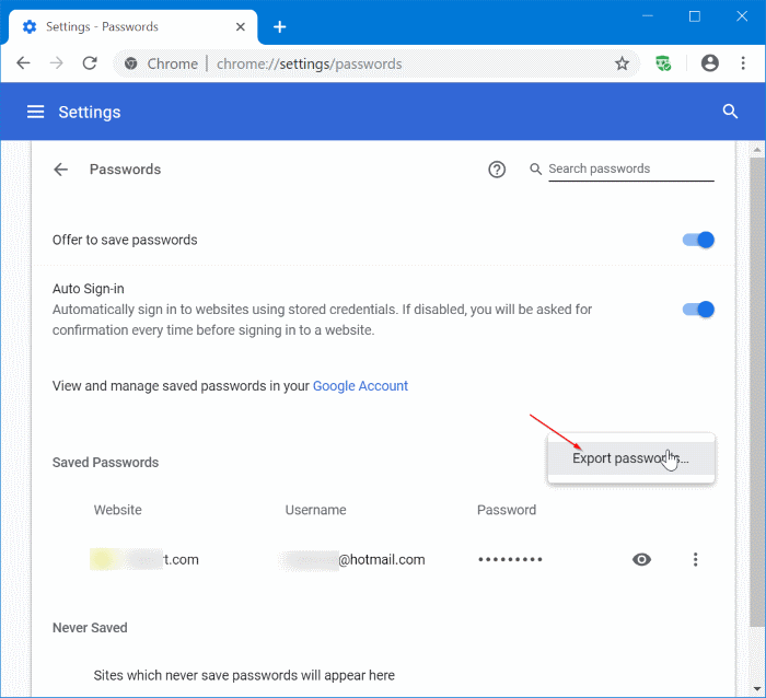 backup chrome passwords