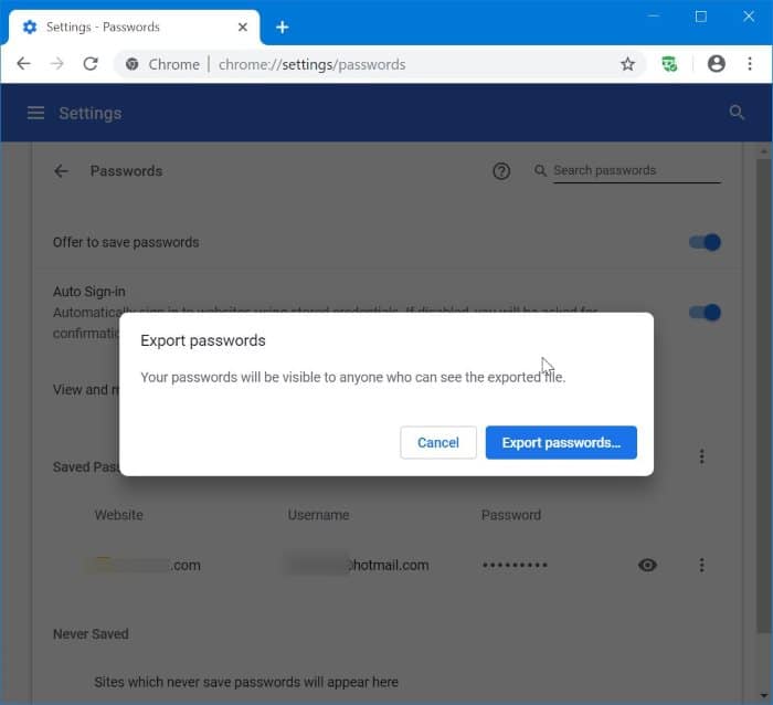 backup chrome passwords