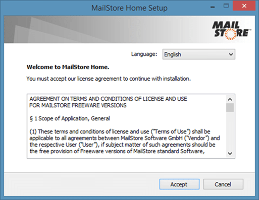 Backup Emails From Outlook.com using MailStore Home Step1