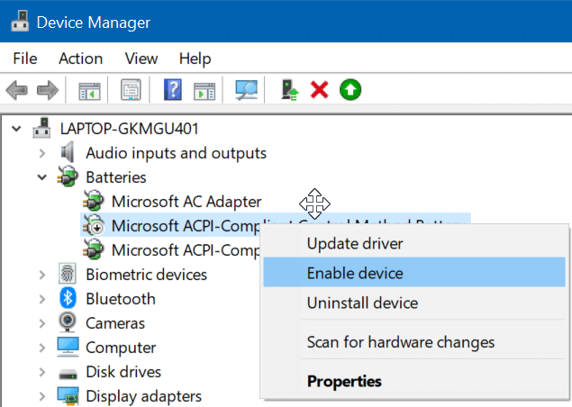 Battery icon greyed out in Windows 10 settings (1)
