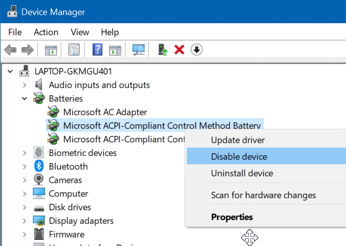 Battery icon greyed out in Windows 10 settings (2)