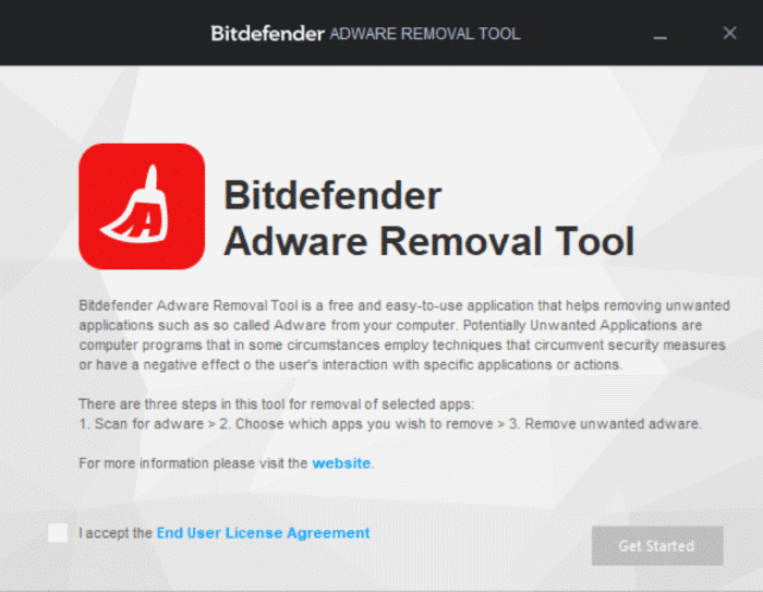 BitDefender adware removal tool for Windows 10 pic1