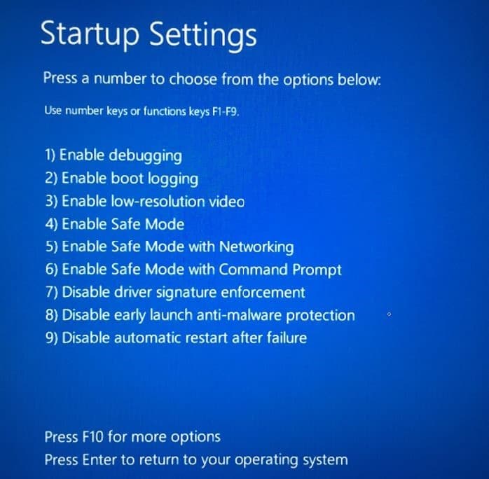 Boot Windows 10 in safe mode when not booting step7