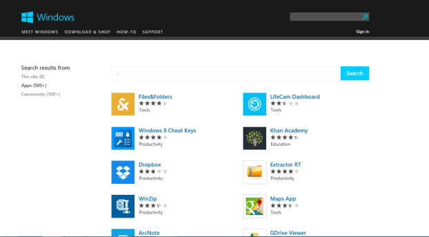 Browse Windows Store from web browser