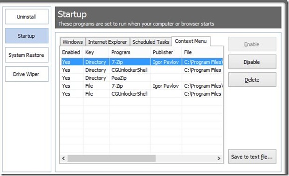 CCleaner context menu 