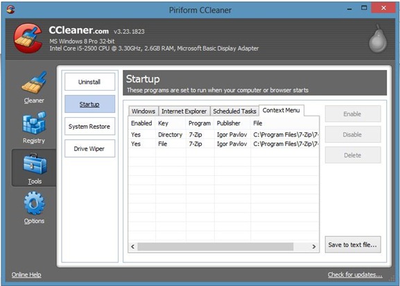 CCleaner context menu