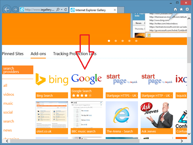Change Internet Explorer Search Provider to Google Step4