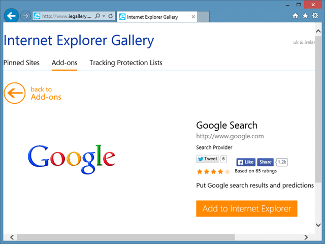 Change Internet Explorer Search Provider to Google Step5