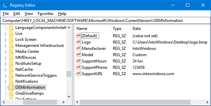 Change OEM logo and information in Windows 10 pic1