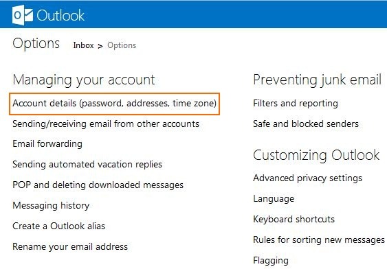 Change Outlook Account Password