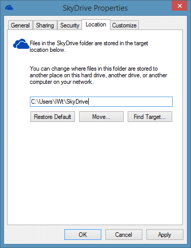 Change SkyDrive Location in Windows 8.1 Step4