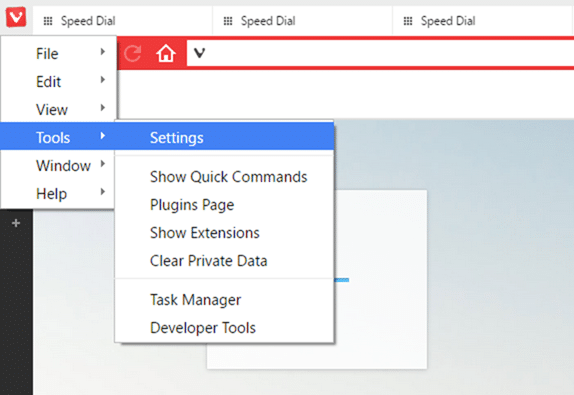 Change Vivaldi new tab page or start page background step1