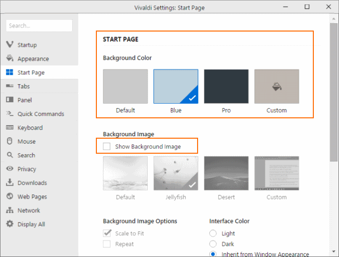 Change Vivaldi new tab page or start page background step4