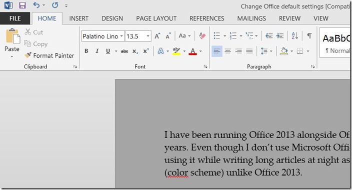 Change Word 2013 default font and font size