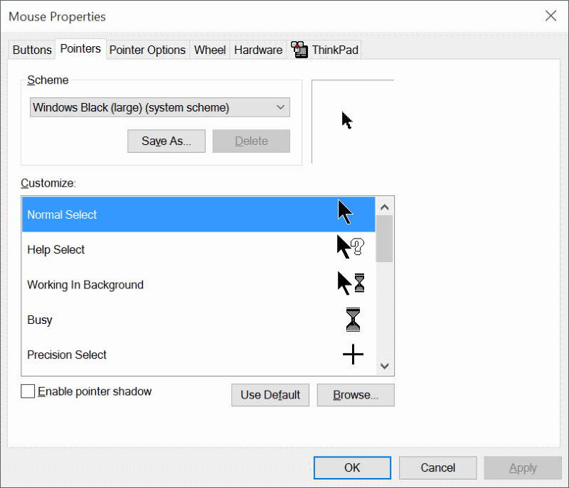 Change mouse pointer size and color In Windows 10 step5