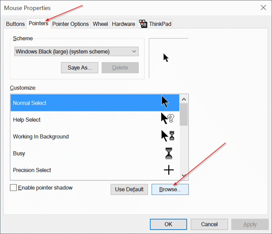 Change mouse pointer size and color In Windows 10 step7