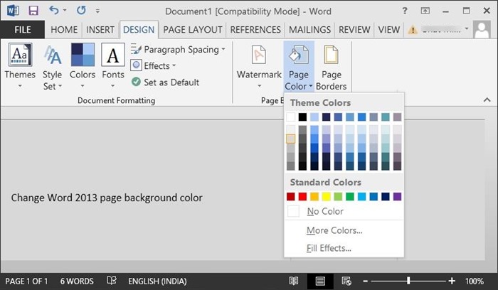 Change page background color in Office Word 2013 and 2010 