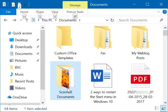 change scanned documents location in Windows 10