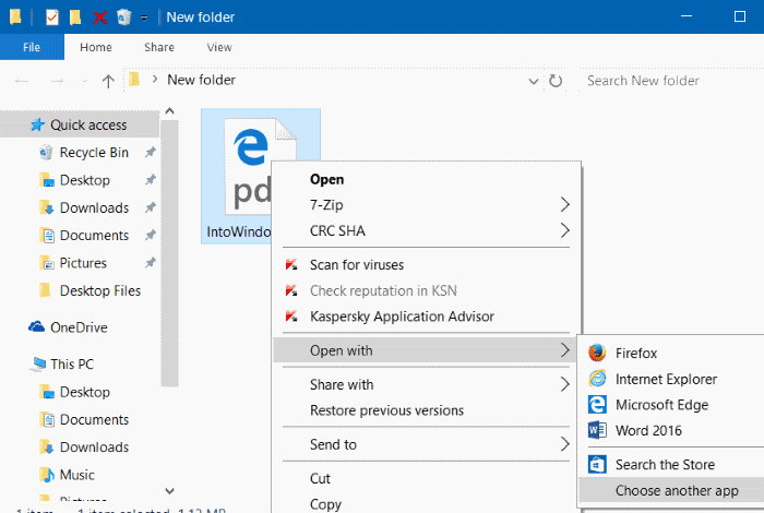 Change the default PDF reader in Windows 10 step1