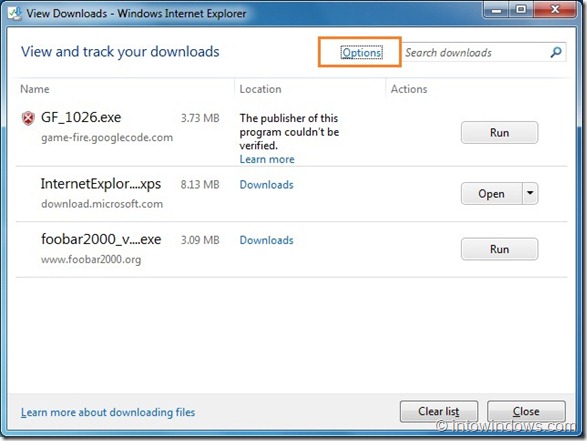 Change Internet Explorer 9 Default Download Location step2