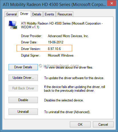 Check driver version in Windows