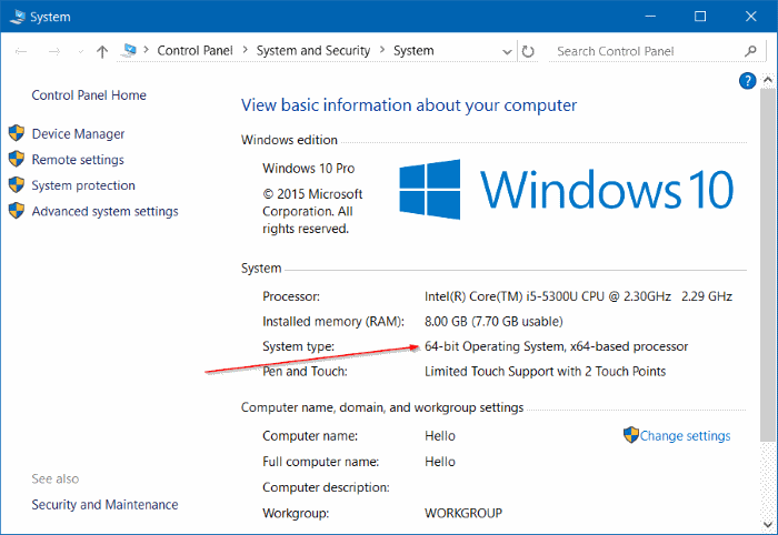 Check if you're running 32 or 64-bit Windows 10 step2